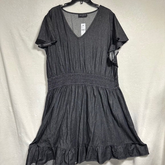 Lane Bryant Women's 3X Dress Black Smocked-Waist Flutter Sleeve w/Pockets - Picture 4 of 12